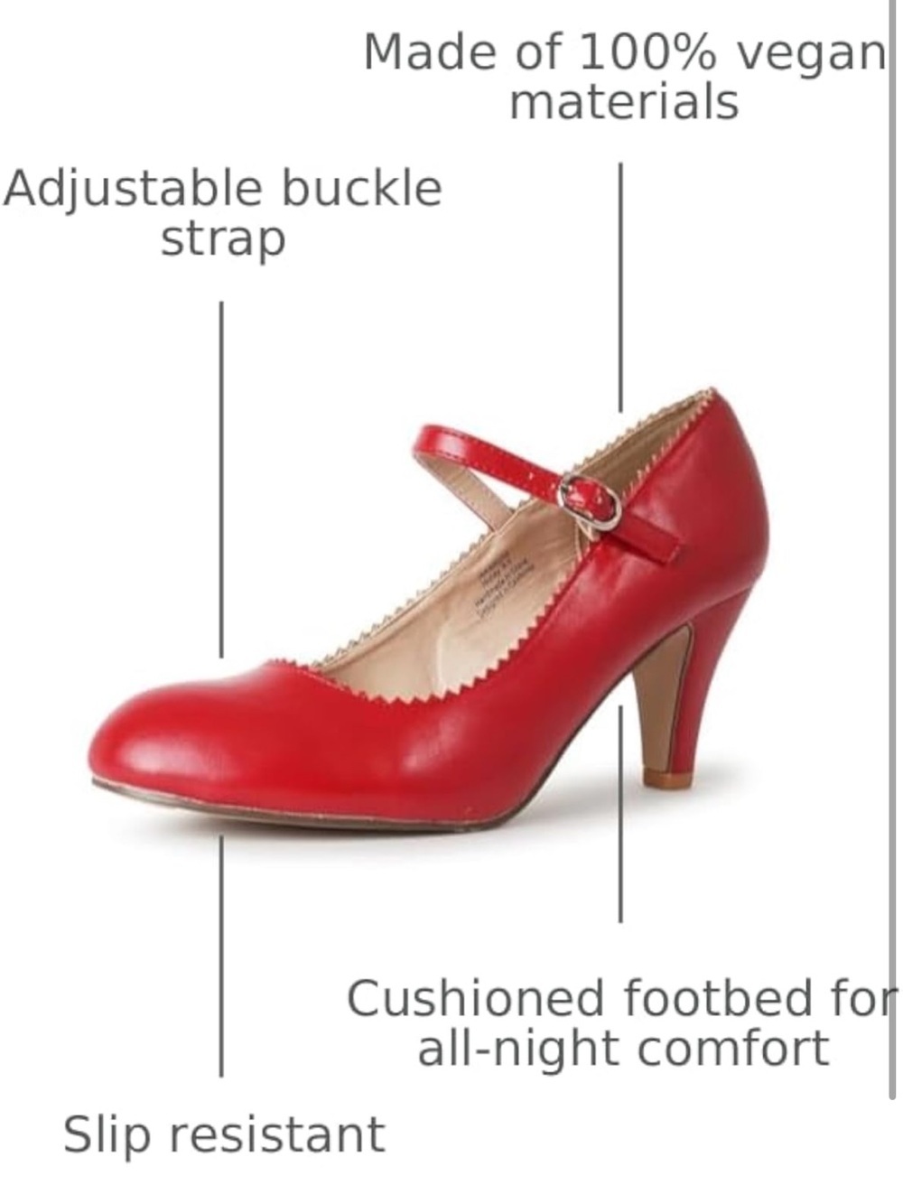 Kitten Heels, Vintage Retro Scallop Round Toe Shoe With An Adjustable Strap 1645 - Picture 3 of 8